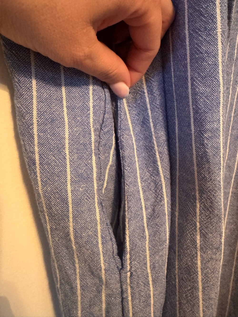 Old Navy Blue and White Striped Linen Blend Mini Shirt Dress - Size Large - Picture 5 of 7